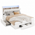 Lit coffre 160x200 rembourré avec 3 tiroirs, tête de lit rangement LED et USB — Coffrelia Noria