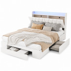 Lit coffre 160x200 rembourré avec 3 tiroirs, tête de lit rangement LED et USB — Coffrelia Noria