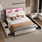 Lit coffre 160x200 beige avec sommier relevable et grand rangement intégré — Coffrelia Nova