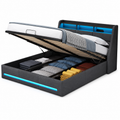 Lit coffre 160x200 rembourré avec sommier relevable, tête de lit rangement LED et USB — Coffrelia Neora