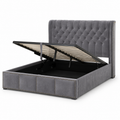 Lit coffre 160x200 en velours avec sommier relevable hydraulique et tête de lit à rivets — Coffrelia Valora