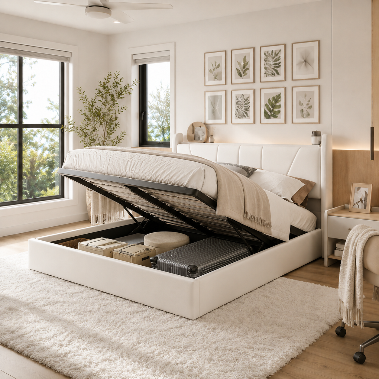 Lit coffre rembourré 140x200 160x200 180x200, ports USB — Coffrelia Novia